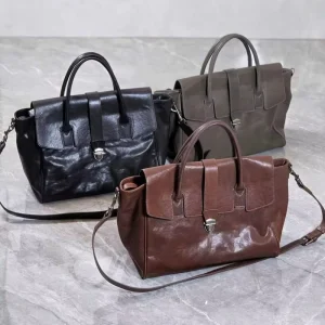 Retro Satchel Women’s Genuine Leather Tote Bag Large Capacity Cowhide Leather Shoulder Crossbody Handbag