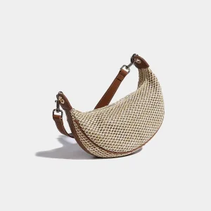 Retro Shoulder Crossbody Bag Casual Holiday Wind Straw Woven Zip Closure Fashionable Underarm Dumpling Bag