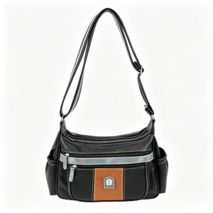 Retro Stitched Fashion PU Waterproof Women Hobo Crossbody Shoulder Bag Adjustable Strap Multiple Zipper Pockets Lightweight