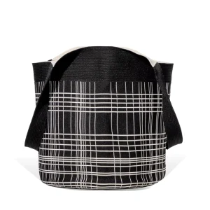 Retro Striped Women’s Bucket Tote Bag with Two Handles Open Closure for Ladies