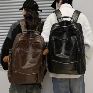 Retro Unisex Laptop Backpack New Trend Large Capacity Fashion Luxury Travel Student School Bag PU Casual Sport Backpack