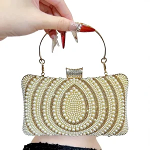 Retro Women’s Fashion Evening Clutch Bag with ZIP Closure Single Strap Elegant Rhinestone Design