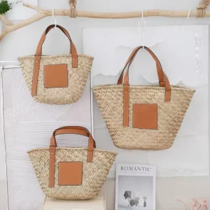 Retro Woven Shoulder Bag for Women Summer Beach Natural Aquatic Plants Straw Tote Bag Shopping Handbag