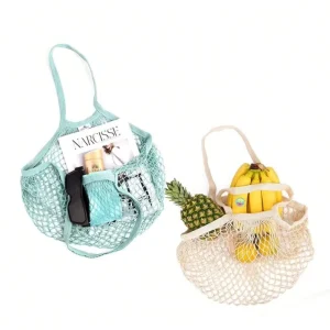 Reusable Cotton Grocery String Mesh Produce Bags Foldable and Washable Tote Net Bag for Farmers Market Shopping