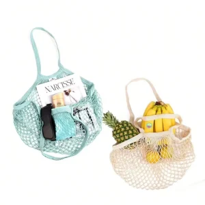 Reusable Cotton Grocery String Mesh Produce Bags Foldable and Washable Tote Net Bag for Farmers Market Shopping