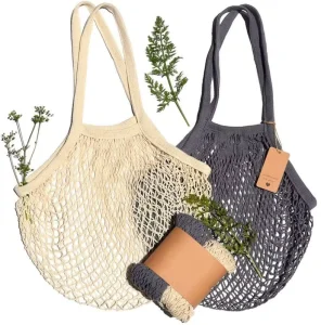 Reusable Cotton Net Tote Bag Zero Waste Farmer Market Fruit and Vegetable Bag String Mesh Shopping Net Bag