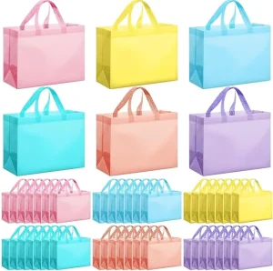 Reusable Grocery Bags Colorful Non Woven Shopping Bags Treat Favor Bag with Handles Rainbow Tote Bag Bulk