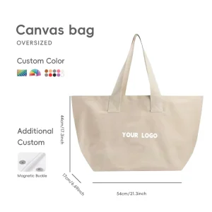 Reusable Modern Vintage Style Luxury Unisex Handbag Custom Cotton Canvas with Zipper Closure and Oversize Portable