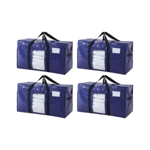 Reusable Moving Bag Heavy Duty Storage Totes XL With Transparent Window Tag Pocket Waterproof PP Woven Packing Bag For Travel