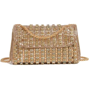 Rhinestone Crystal Clutch Purse Sparkly Wedding Party Evening Bag with Chain Strap and Flap Closure for Women
