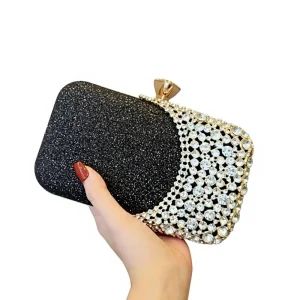 Rhinestone Diamond Encrusted European American Retro PVC Latch Closure Clutch Bag Wedding Banquet Evening