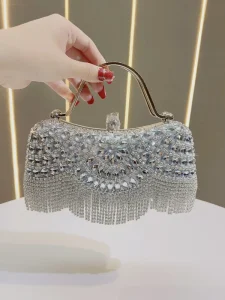 Rhinestone-Studded Clutch Bag with Tassels Perfect for Birthdays Weddings Banquets Shoulder Bags Crossbody Bags Evening Bag