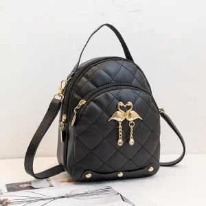 Rhombus Design Women’s Small Backpack PU Leathe Female Mini Double Shoulder Bags Swan Plaid Ladies Knapsack Travel Handbags