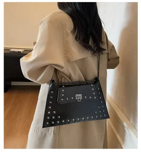 Rivet Design Letter Decoration Cover Closure Waterproof PU Material Customizable Women’s Shoulder Bags