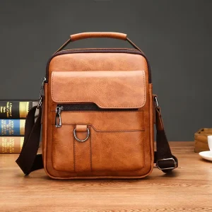 Rmove Men’s High Quality Luxury Messenger Crossbody Sling Bag Waterproof Casual PU Leather Zipper Closure Polyester Lining