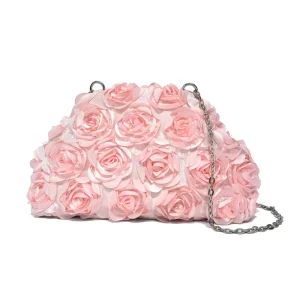 Romantic Fabric Clutch Organize Hold 3D Rose Embellishment Womens Evening Bag Formal Occasion Sleek Luxurious Evening Bags