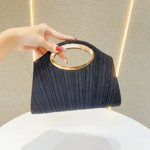 Romantic Wedding Evening Bag New Fashionable Crossbody Pleated Handbag Polyester for Banquets Social Events Single Shoulder