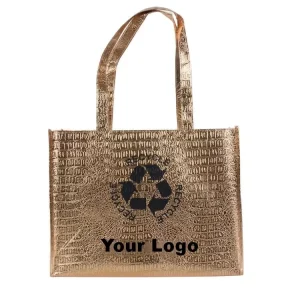 Rose Gold Metallic Film Non Woven Durable Tote Bag with Laminated Logo for Supermarket Exhibition Grocery Use