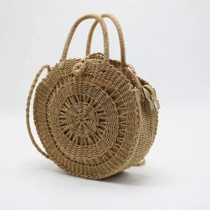 Round Straw Bags Ladies Beach Straw Woven Handbag Shoulder Bag