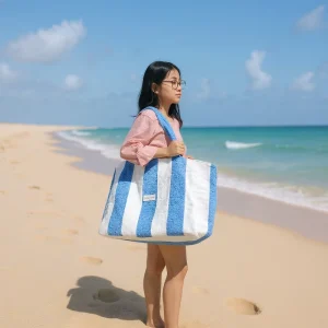 Royal Fair Premium Cotton Extra Large Striped Towel Beach Bag Quick Dry Bath Beach Terry Cloth Bag with Embroidered Tote Bag