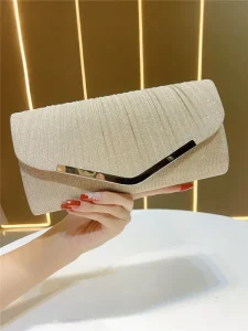 Ruched Sequined Dinner Bag Hand Armpit Crossbody Chain Wedding Party Metal V Envelope Evening Clutch Bag