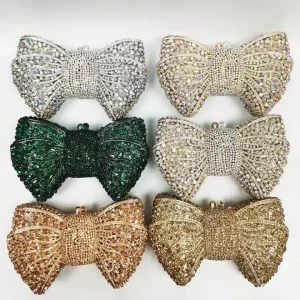 Sacs De Soiree Clutch Bags Luxury Handmade Full Rhinestone Diamond Bow Handbags Fashion Wedding Lock Evening Purses