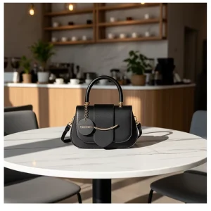 Saddle Shape PU Waterproof Top Handle Crossbody Bag Gold Tone Metal Bar Accent 3 Way Carry Handbag for Women Ladies Handbags