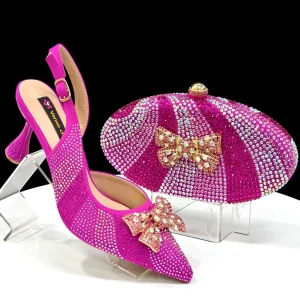 Sandales Femme Diamond Crystal Rhinestones Nigerian Sexy Women High Heel Ladies Shoes And Bag Set For Wedding Party