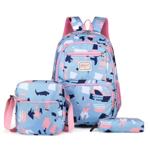 School Bags 3pcs Set with Lunch Bag for Kids Travel Backpack Multi-color Optional Large Capacity Children Bag