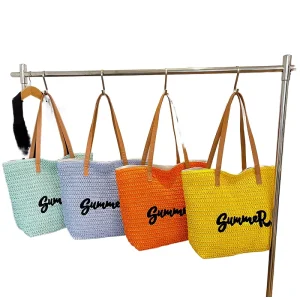 Seaside Holiday Fashion Joker Leisure Beach Bag Women’s Summer Large-capacity Straw Tote Zipper Closure Polyester