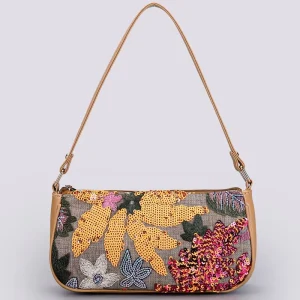 Sequin Embroidered Floral Women’s Crossbody Shoulder Bag with Zipper Closure for Spring Summer Leisure Travel