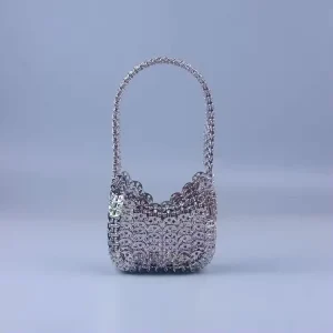 Shimmering Silver Sequin Clutch Handwoven Women Evening Bag for Weddings & Formal Events