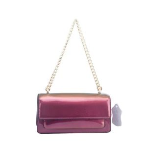 Shiny Burgundy Women’s Shoulder Bag Chain Strap Handbag Convertible to Crossbody OEM ODM Custom Available