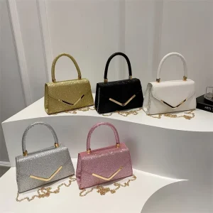 Shiny Evening Bag Fashionable Elegant Large Capacity PU Custom Shoulder Bag Small Square Crossbody Bag for Women