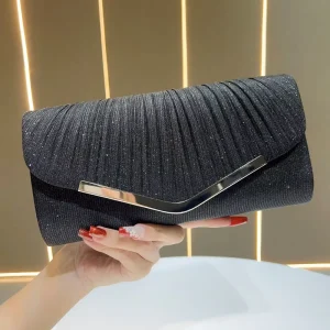 Shiny Sparkling Pleated Polyester Casual Evening Clutch Bag Princess Party Banquet Daily Use Magnetic Clasp New Model