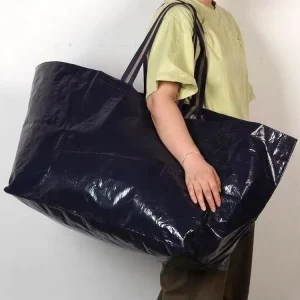 Shopping High Quality Eco Friendly Bopp Laminated Navy Blue Pp Woven Tote Bags with Custom Printed Logo Style Design