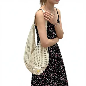 Shoulder Tote Bag Straw Summer Large Capacity Women’s Beach Vacation Handmade Woven Polyester Lining