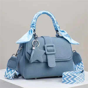 Silk Scarf Top Handle Small Square Shoulder Bag PU Leather Handbag Ladies Purse
