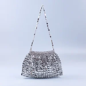 Silver Hollowed Out Single Shoulder Fashionable Chain Bag