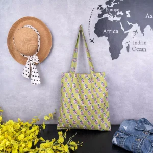 Simple Calico Shopping Bag Women’s Fashion Single Shoulder Canvas Tote Bag Circular Letter Handbag for Students