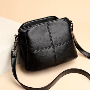 Simple Solid Color Vintage Lady Zip Crossbody Bag Textured Purse Classic Fashion Versatile Shoulder Bag