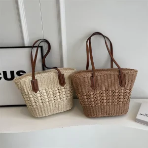 Simple Straw Bag Large Capacity Tote Bag Leisure Holiday Beach Bag for Ladies