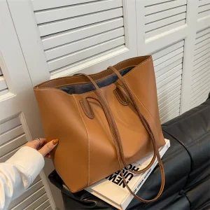 Simple Temperament Handbag for Women Large Capacity Shoulder Bag PU Retro Casual Tote Bag