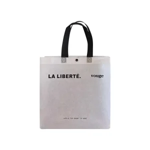Simple White and Black Non Woven Tote Bag with Snap Button Minimalist French Letter Print Eco Friendly Carrier Bag