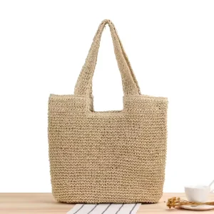 Single Shoulder Straw Bag Summer Hand Straw Weaving Beach Bag for Women Holiday Shopping Straw Sea Bag