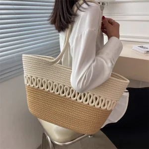 Single Shoulder Summer Woven Straw Bag Large Capacity Medium Seaside Vacation Beach Women’s Tote Bag