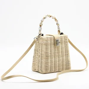 Small Box of Beads Straw Bag Hand shouldered Handmade Female Bag