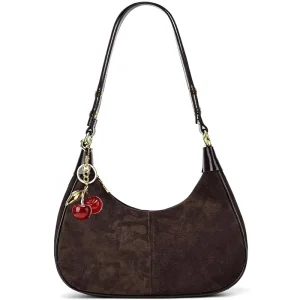 Small Crescent Shaped Hobo Bag Women Mini Purse Fall Soft Crossbody Handbag Zipper Closure Suede Single Solid