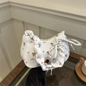 Small Fresh Trendy And Versatile Underarm Bag Pleated Handbag Fashionable Flower Shoulder Bag For Women