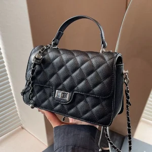 Small Square Lattice Chain Crossbody Bag Women’s Shoulder Handbag Simple Handheld Underarm Bag